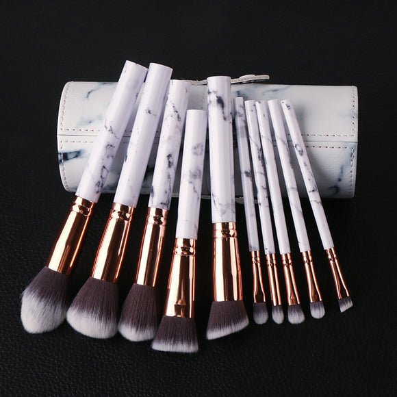 10pcs/set Marble Multifunctional Makeup Brush Concealer Eyeshadow Powder Foundation Set Brush Tool With a Cylinder