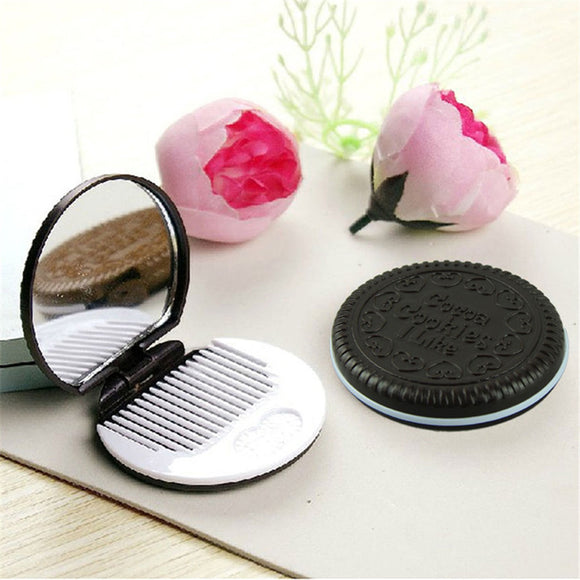 Chocolate Cookie Shaped Design Makeup Mirror with Comb